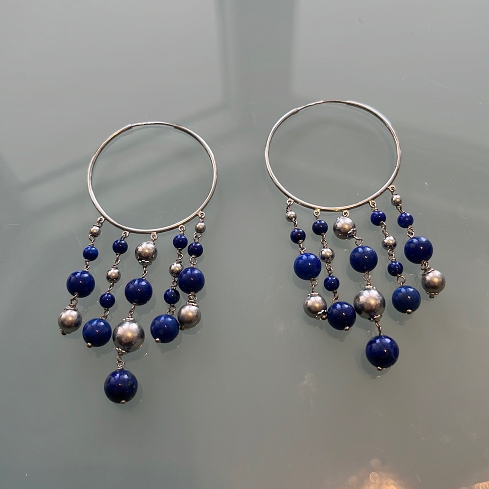 Woman’s earrings chandeliers, blue silver l&g